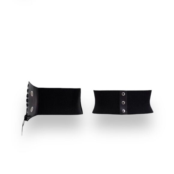 Black Silver Accent Lace Up Front Wide Corset  Belt NEW - Picture 3 of 4